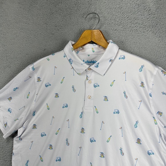 Chubbies The Sweet Tee Polo Shirt Mens White 2XL White‎ Printed Golf Rugby NEW - Picture 1 of 7